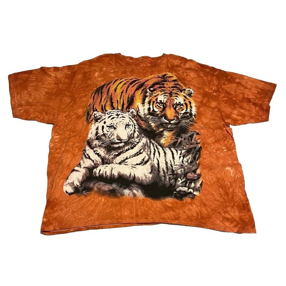 The Mountain Burnt Orange TIGER Theme Short Sleeve T-Shirt Size 25 x 29 Y2K